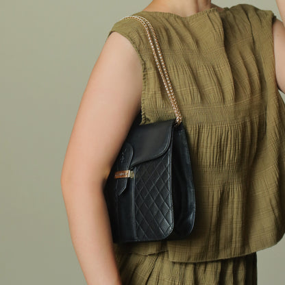 Yves Saint Laurent YSL Vintage Black Leather Quilted Gold Buckle Shoulder Flap bag S