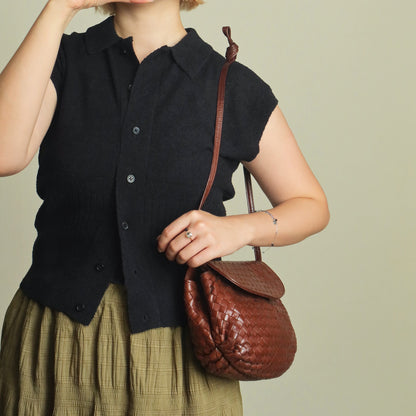 Bottega Veneta Vintage Dark Brown Intrecciato Weave Pouch Crossbody Shoulder Bag