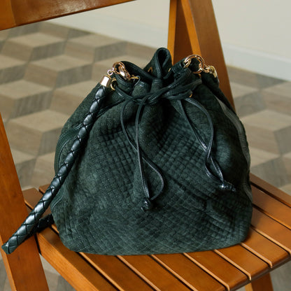 Bottega Veneta Vintage Dark Green Intrecciato Weave Braided Strap Bucket Bag