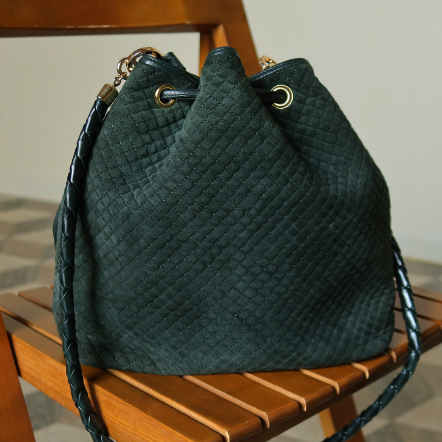 Bottega Veneta Vintage Dark Green Intrecciato Weave Braided Strap Bucket Bag