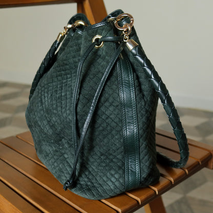 Bottega Veneta Vintage Dark Green Intrecciato Weave Braided Strap Bucket Bag