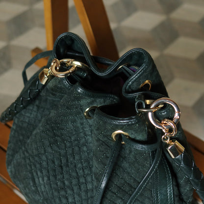 Bottega Veneta Vintage Dark Green Intrecciato Weave Braided Strap Bucket Bag