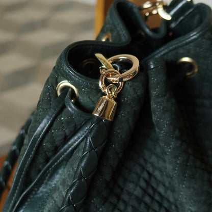 Bottega Veneta Vintage Dark Green Intrecciato Weave Braided Strap Bucket Bag