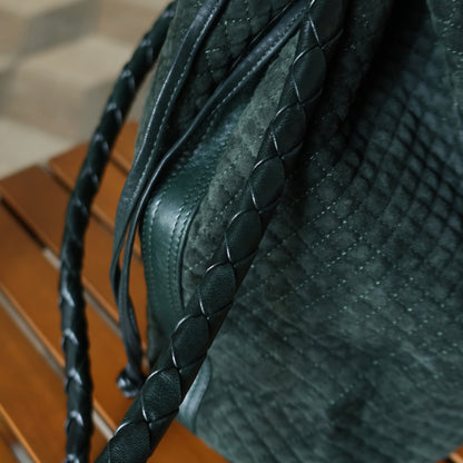 Bottega Veneta Vintage Dark Green Intrecciato Weave Braided Strap Bucket Bag