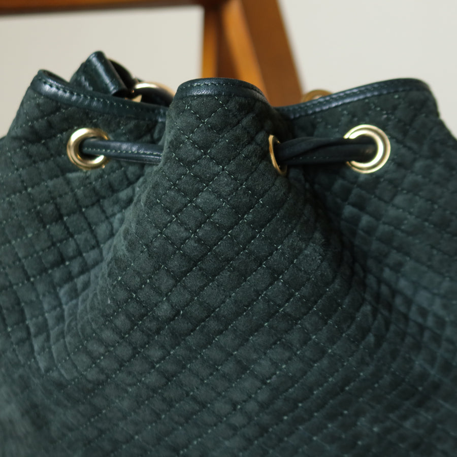 Bottega Veneta Vintage Dark Green Intrecciato Weave Braided Strap Bucket Bag