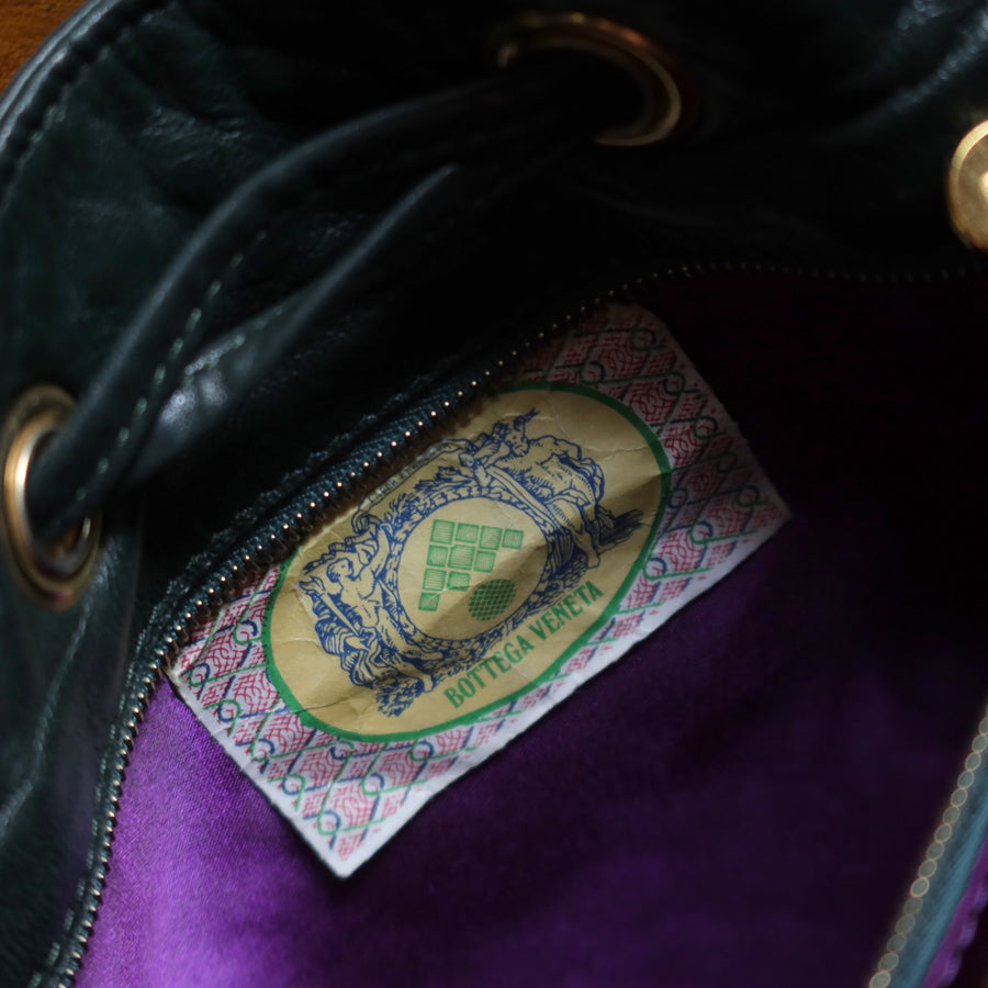 Bottega Veneta Vintage Dark Green Intrecciato Weave Braided Strap Bucket Bag