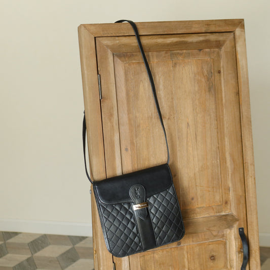Yves Saint Laurent YSL Vintage Black Leather Quilted Gold Buckle Shoulder Flap bag S