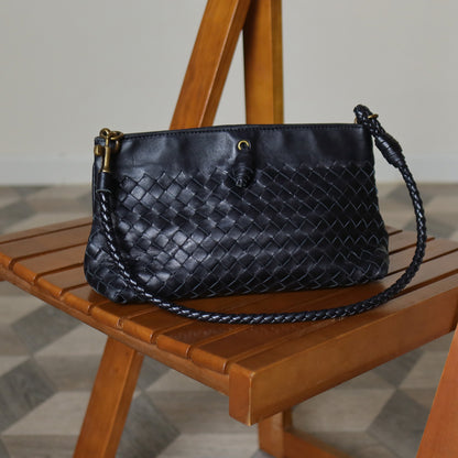 Bottega Veneta Vintage Black Intrecciato Weave Pochette Clutch Shoulder Bag