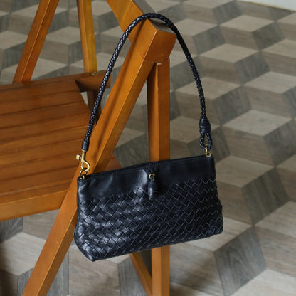 Bottega Veneta Vintage Black Intrecciato Weave Pochette Clutch Shoulder Bag