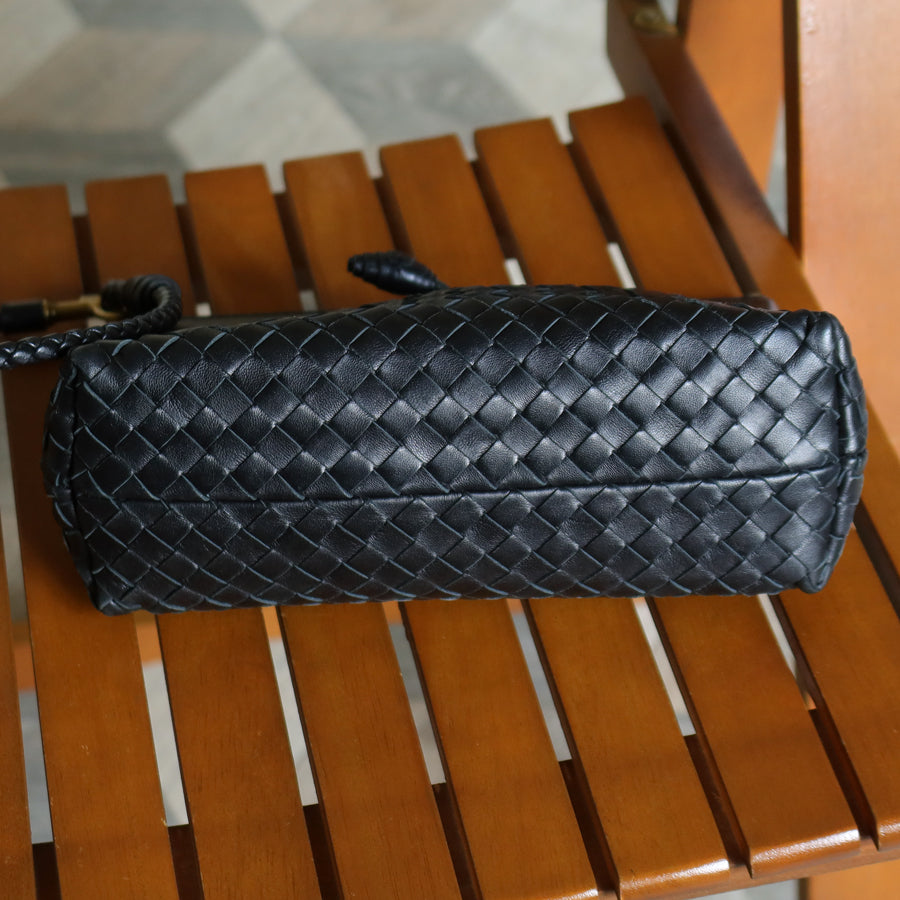 Bottega Veneta Vintage Black Intrecciato Weave Pochette Clutch Shoulder Bag