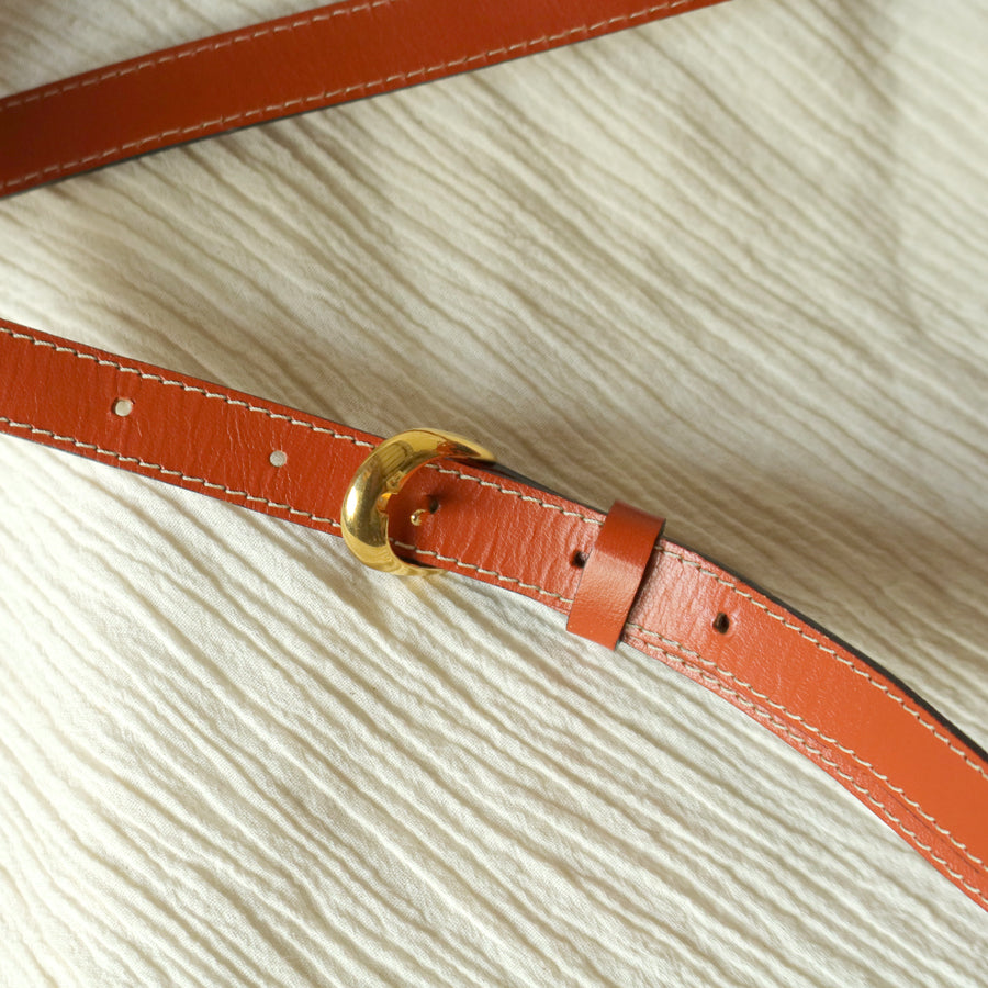 YSL Vintage Terracotta Brown Leather Bucket Shoulder Bag with YSL logo charm