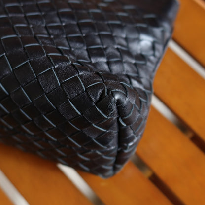 Bottega Veneta Vintage Black Intrecciato Weave Pochette Clutch Shoulder Bag