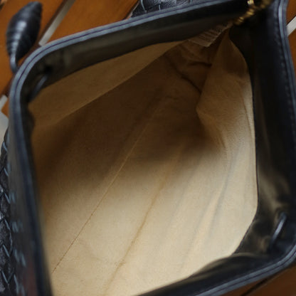 Bottega Veneta Vintage Black Intrecciato Weave Pochette Clutch Shoulder Bag