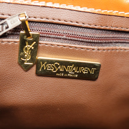 YSL Vintage Terracotta Brown Leather Bucket Shoulder Bag with YSL logo charm