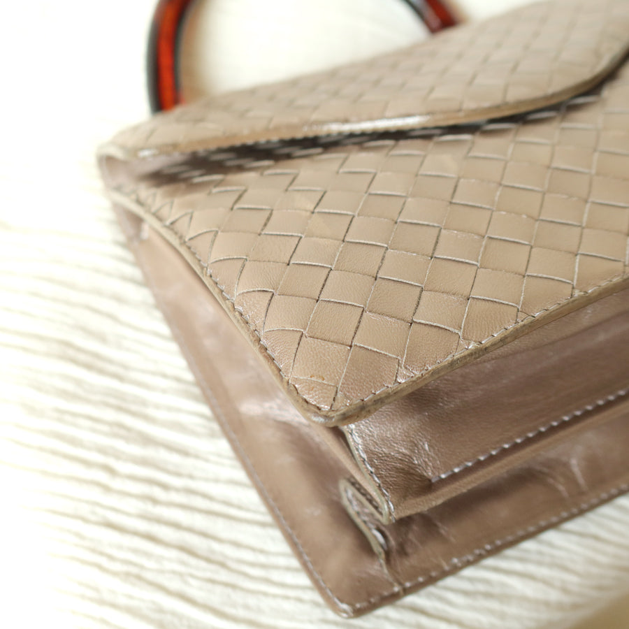 Bottega Veneta Vintage Shimmery Taupe Intrecciato Leather 2way Mini Flap Bag