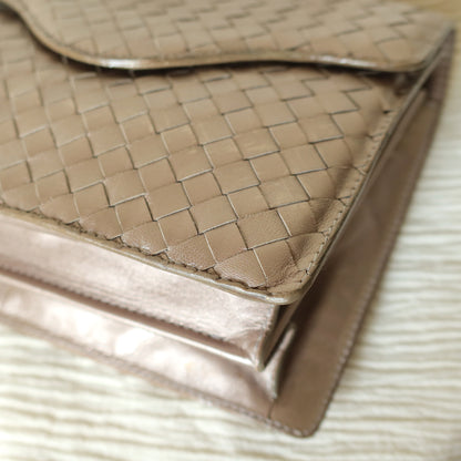Bottega Veneta Vintage Shimmery Taupe Intrecciato Leather 2way Mini Flap Bag