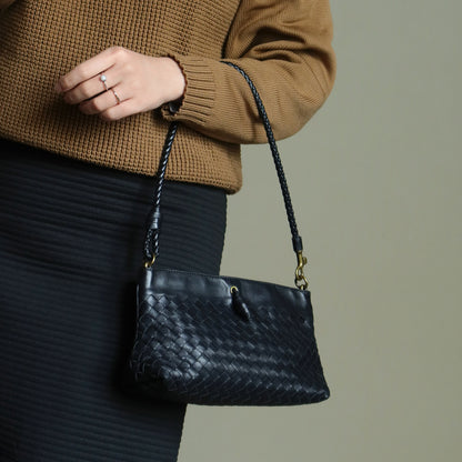 Bottega Veneta Vintage Black Intrecciato Weave Pochette Clutch Shoulder Bag