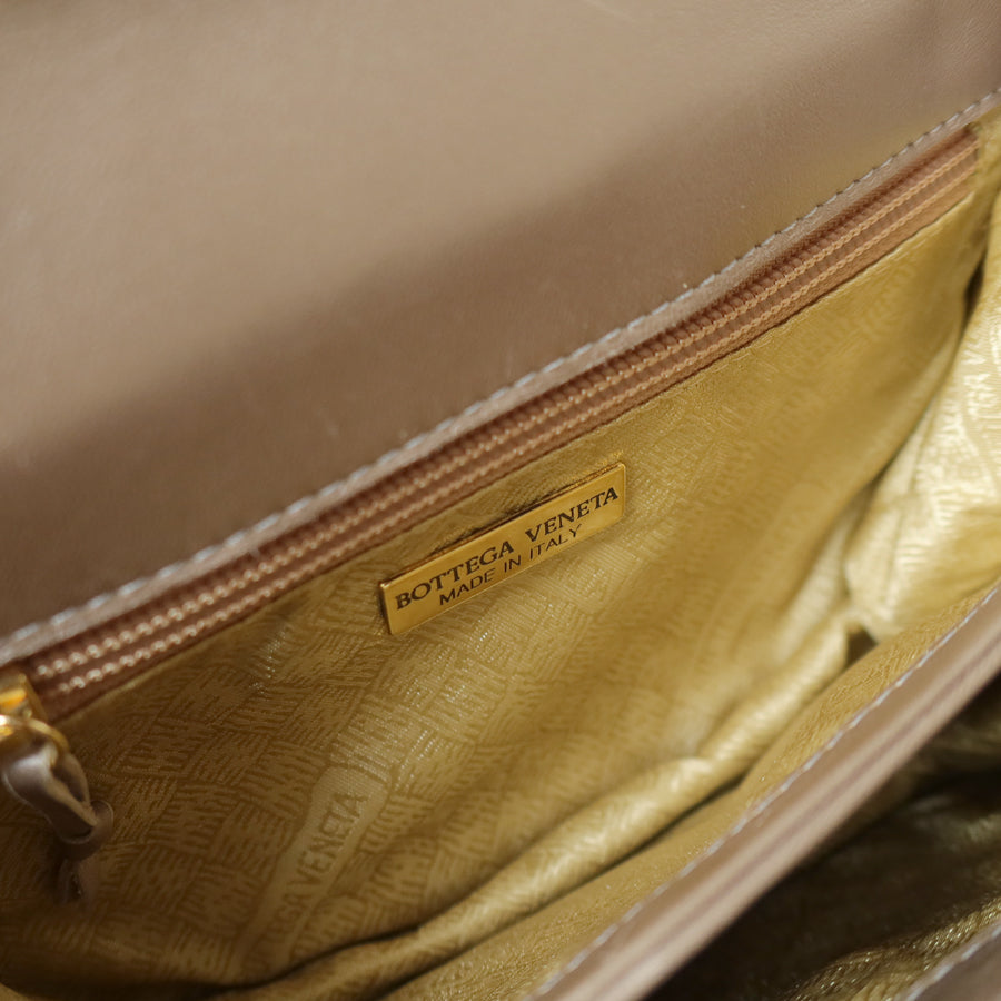 Bottega Veneta Vintage Shimmery Taupe Intrecciato Leather 2way Mini Flap Bag