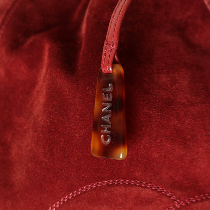 Chanel Vintage Auburn Red Suede Draw string Stitched CC Tortoiseshell Weekend Bag