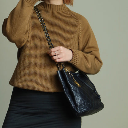 Chanel Vintage Black Calfskin Matelasse Quilted CC Charm Crossbody Shoulder Bag S