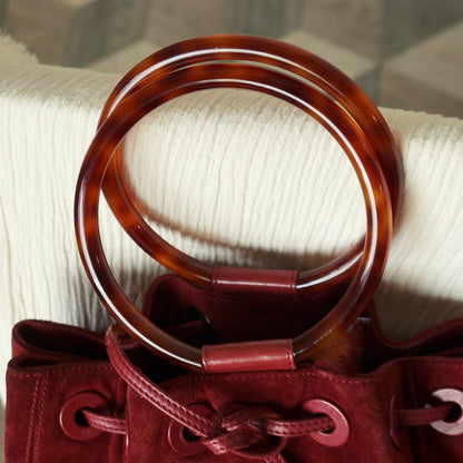 Chanel Vintage Auburn Red Suede Draw string Stitched CC Tortoiseshell Weekend Bag