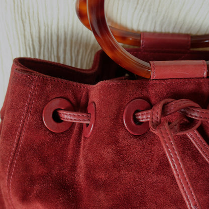 Chanel Vintage Auburn Red Suede Draw string Stitched CC Tortoiseshell Weekend Bag