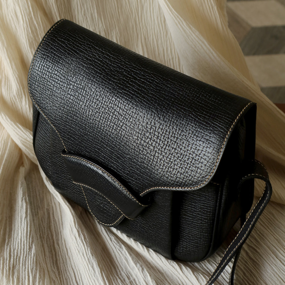 Loewe Vintage Black Leather Barcelona Crossbody Flap Bag