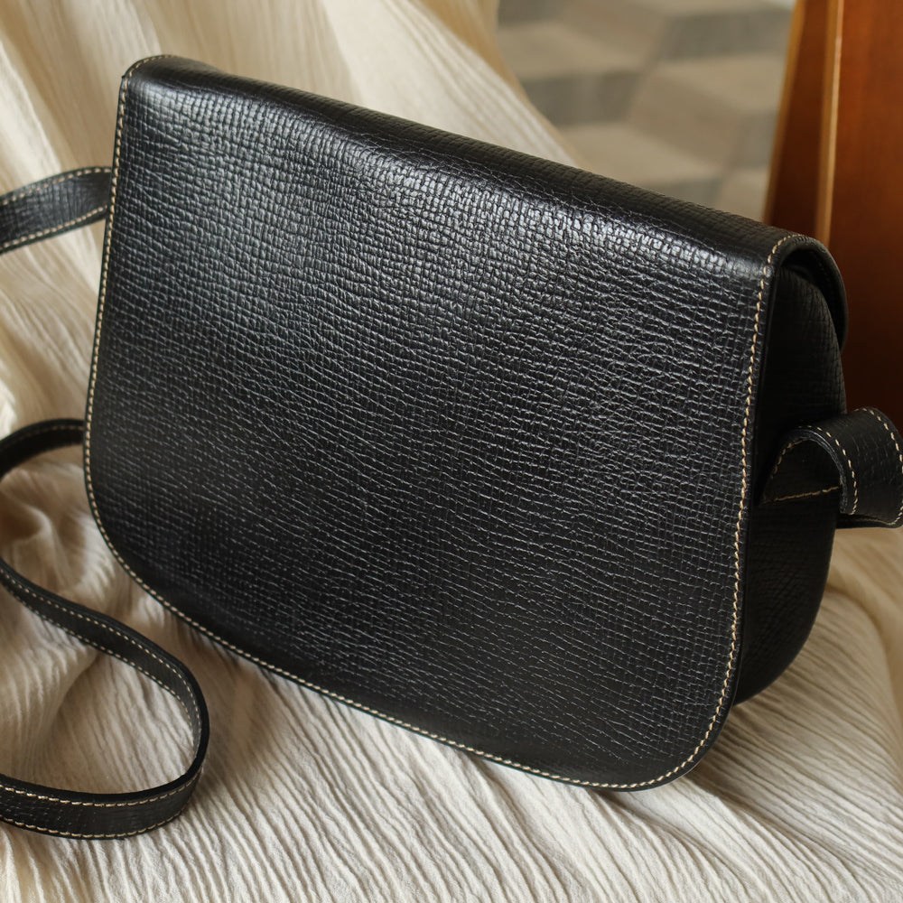 Loewe Vintage Black Leather Barcelona Crossbody Flap Bag