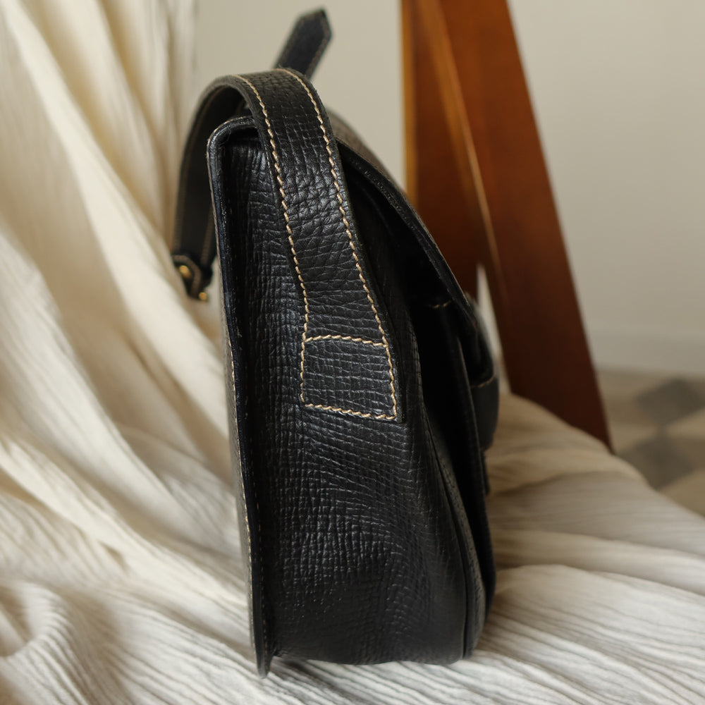 Loewe Vintage Black Leather Barcelona Crossbody Flap Bag