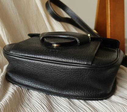 Loewe Vintage Black Leather Barcelona Crossbody Flap Bag