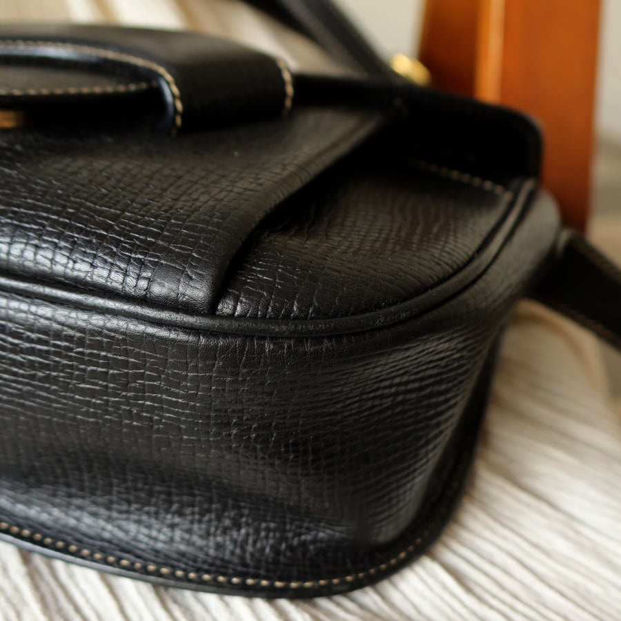 Loewe Vintage Black Leather Barcelona Crossbody Flap Bag