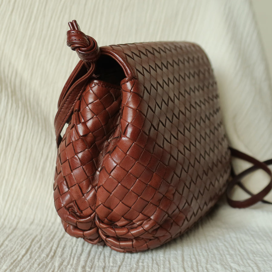 Bottega Veneta Vintage Dark Brown Intrecciato Weave Pouch Crossbody Shoulder Bag