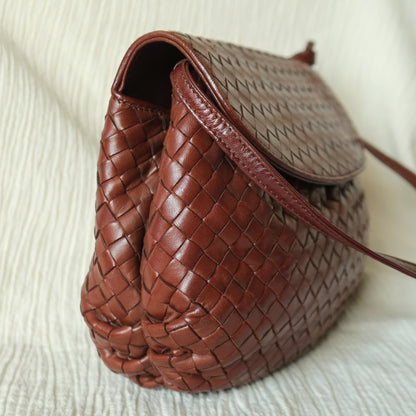 Bottega Veneta Vintage Dark Brown Intrecciato Weave Pouch Crossbody Shoulder Bag