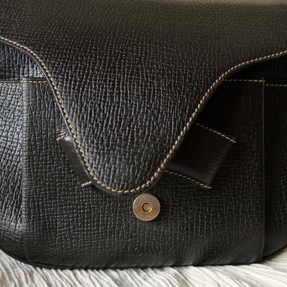 Loewe Vintage Black Leather Barcelona Crossbody Flap Bag