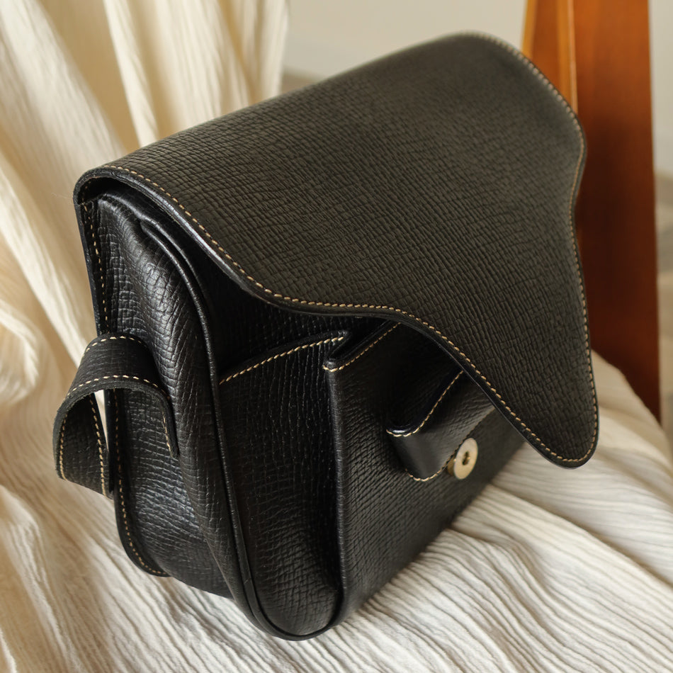 Loewe Vintage Black Leather Barcelona Crossbody Flap Bag