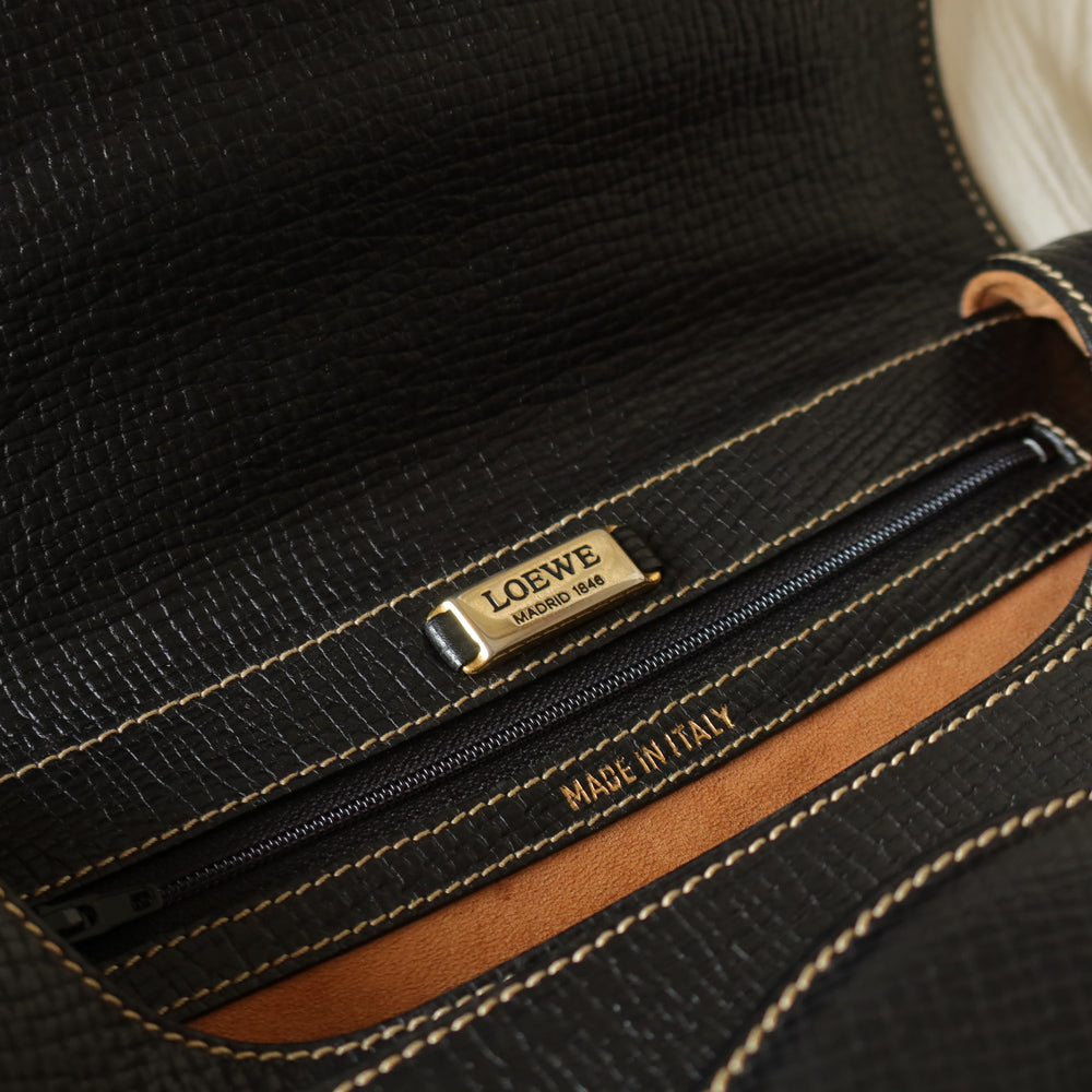 Loewe Vintage Black Leather Barcelona Crossbody Flap Bag