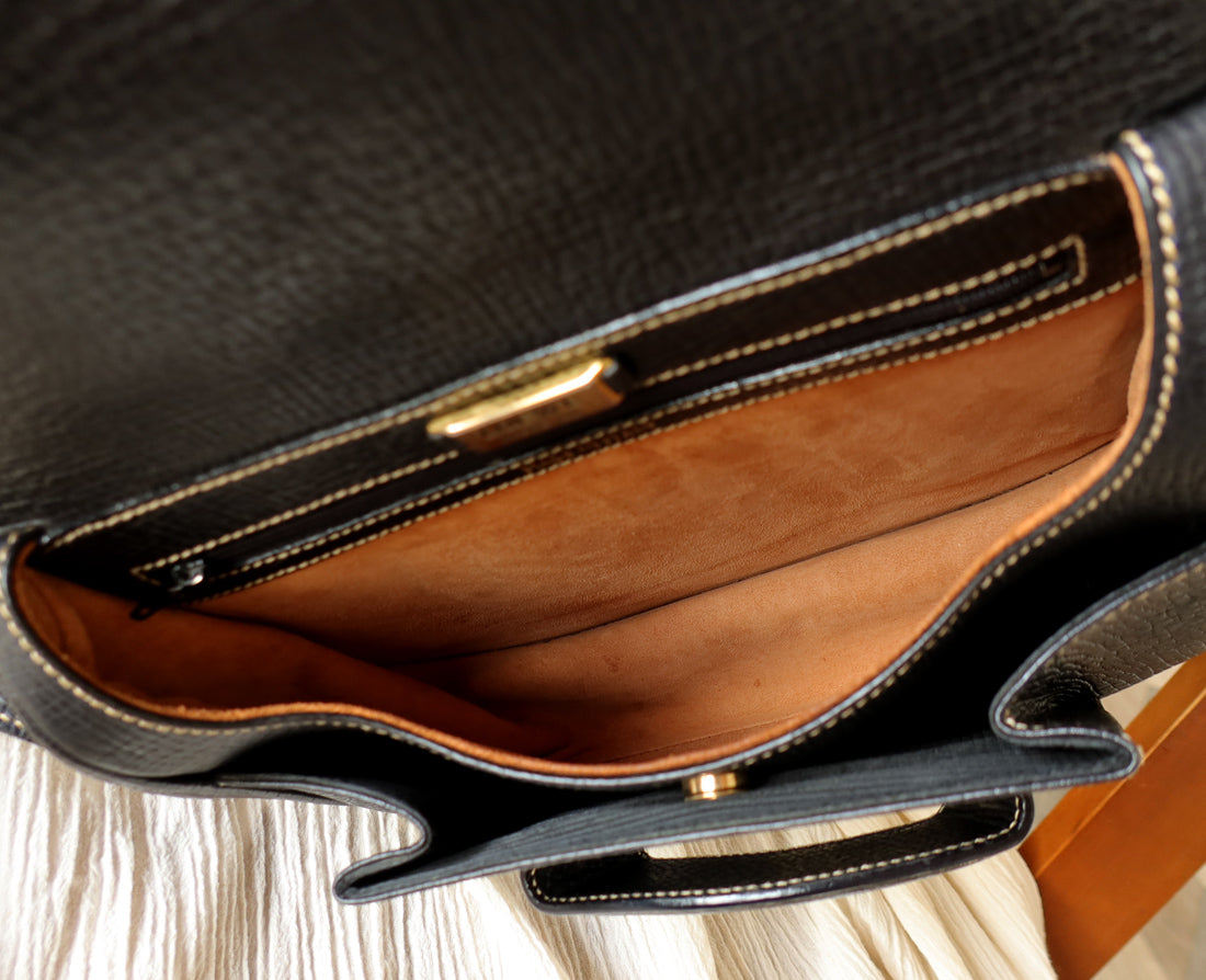 Loewe Vintage Black Leather Barcelona Crossbody Flap Bag