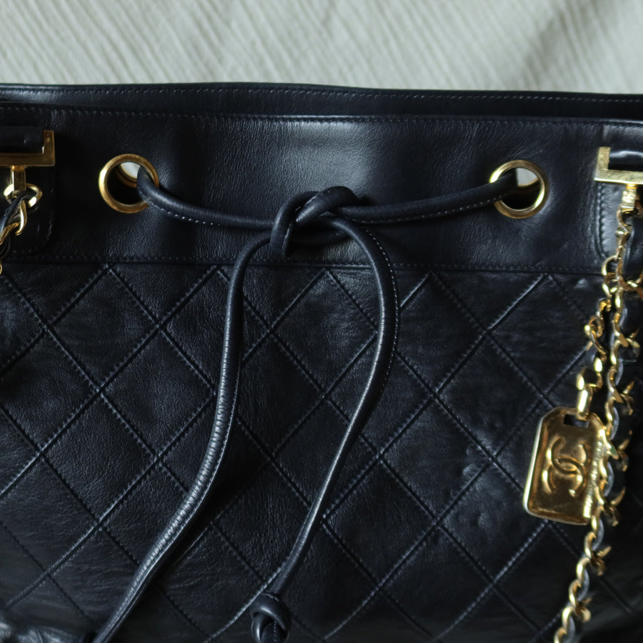 Chanel Vintage Black Calfskin Matelasse Quilted CC Charm Crossbody Shoulder Bag S