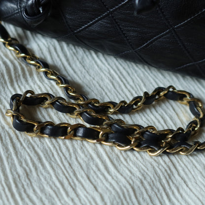 Chanel Vintage Black Calfskin Matelasse Quilted CC Charm Crossbody Shoulder Bag S