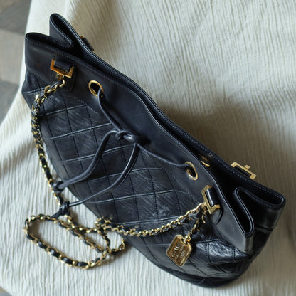 Chanel Vintage Black Calfskin Matelasse Quilted CC Charm Crossbody Shoulder Bag S