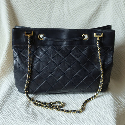 Chanel Vintage Black Calfskin Matelasse Quilted CC Charm Crossbody Shoulder Bag S