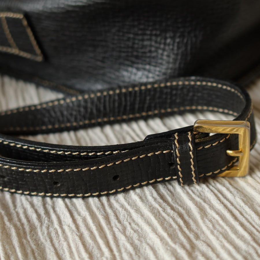 Loewe Vintage Black Leather Barcelona Crossbody Flap Bag