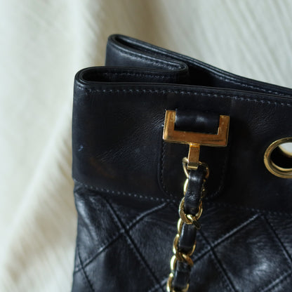 Chanel Vintage Black Calfskin Matelasse Quilted CC Charm Crossbody Shoulder Bag S