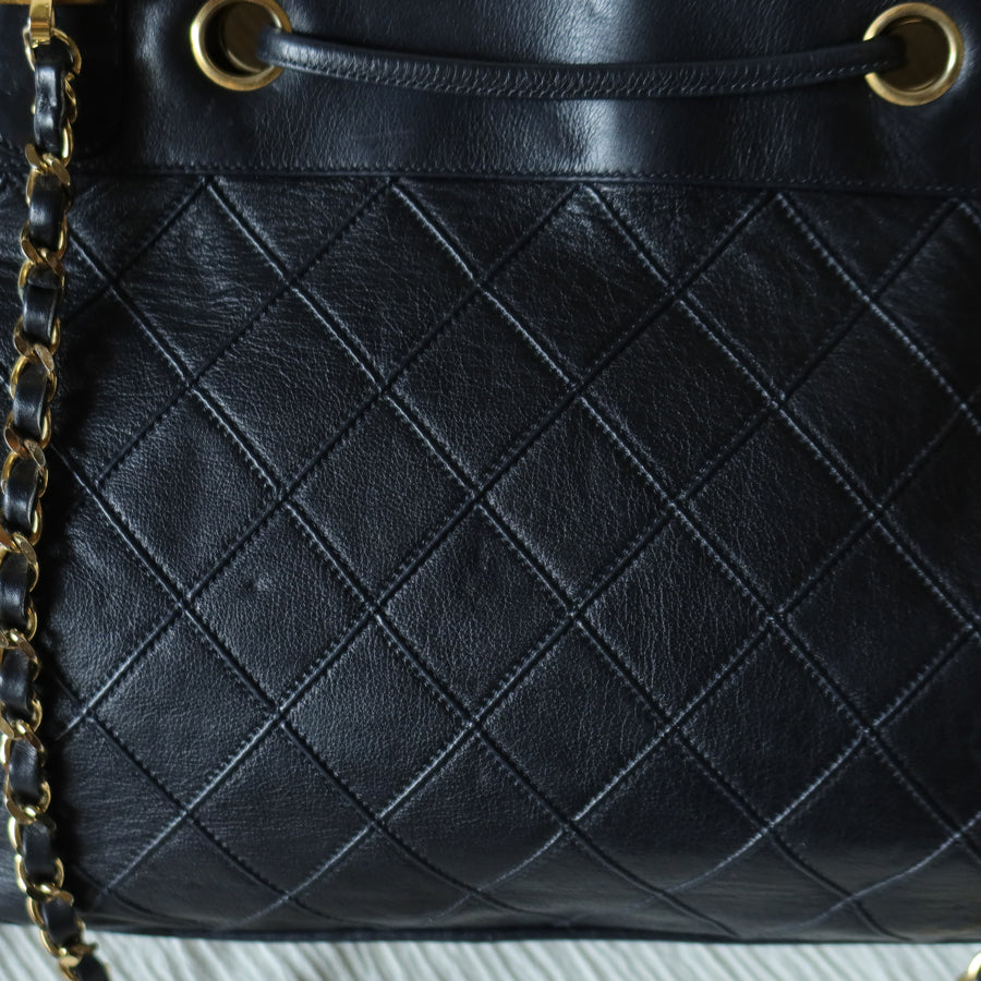 Chanel Vintage Black Calfskin Matelasse Quilted CC Charm Crossbody Shoulder Bag S