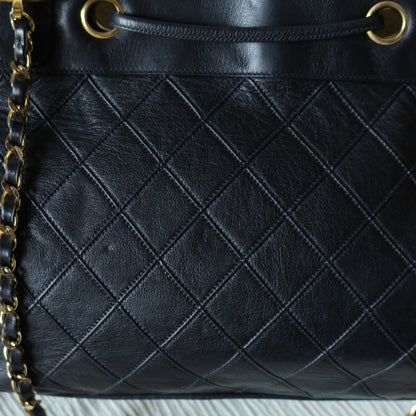 Chanel Vintage Black Calfskin Matelasse Quilted CC Charm Crossbody Shoulder Bag S