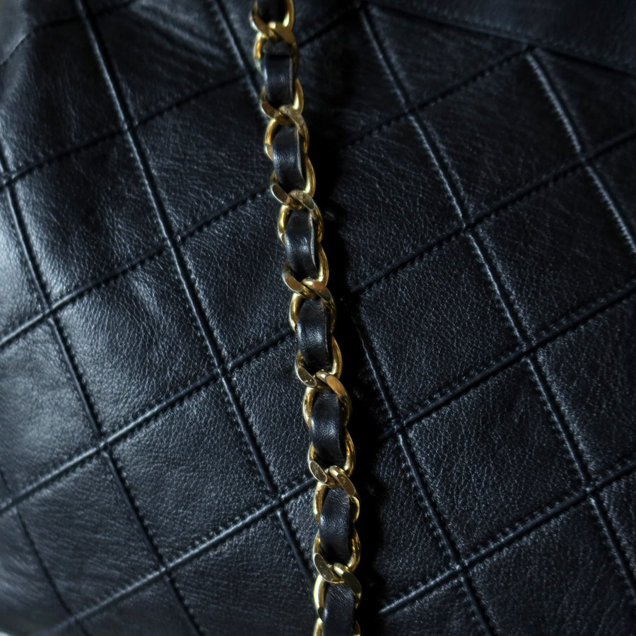 Chanel Vintage Black Calfskin Matelasse Quilted CC Charm Crossbody Shoulder Bag S