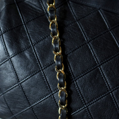 Chanel Vintage Black Calfskin Matelasse Quilted CC Charm Crossbody Shoulder Bag S
