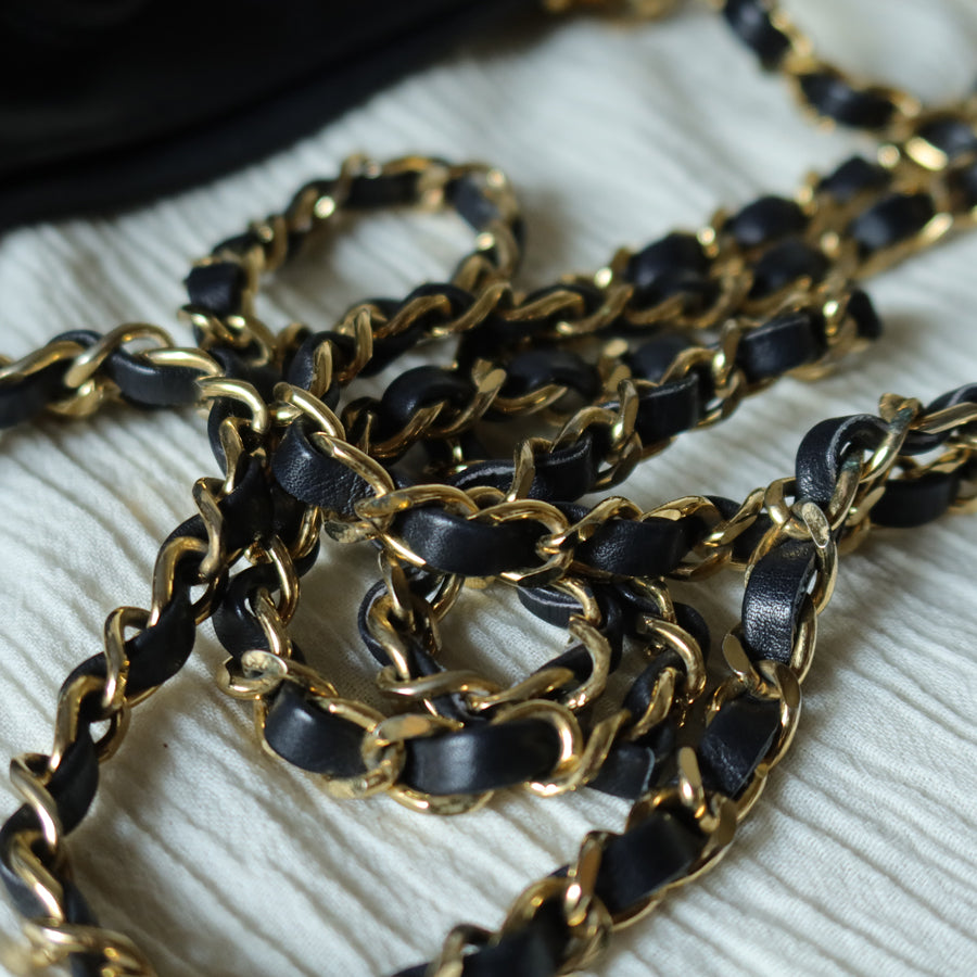 Chanel Vintage Black Calfskin Matelasse Quilted CC Charm Crossbody Shoulder Bag S