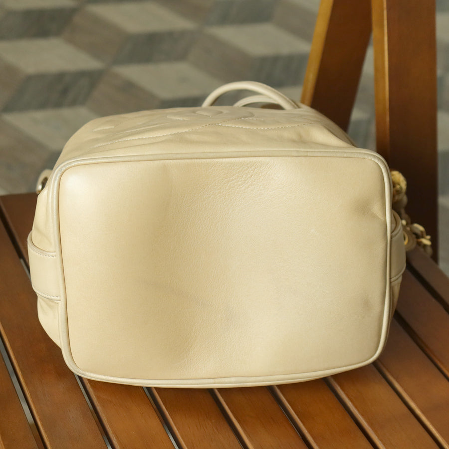 Chanel Vintage Beige Lambskin Coco mark Gold Ball Charm Crossbody Bucket Bag