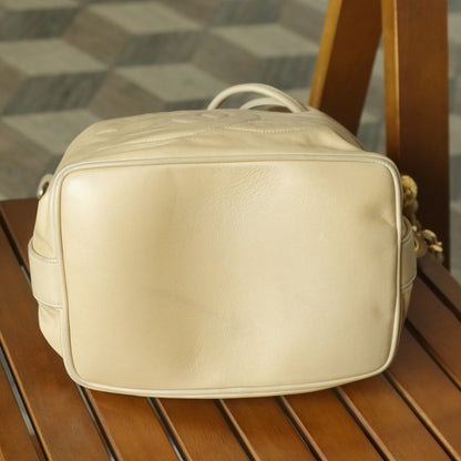 Chanel Vintage Beige Lambskin Coco mark Gold Ball Charm Crossbody Bucket Bag